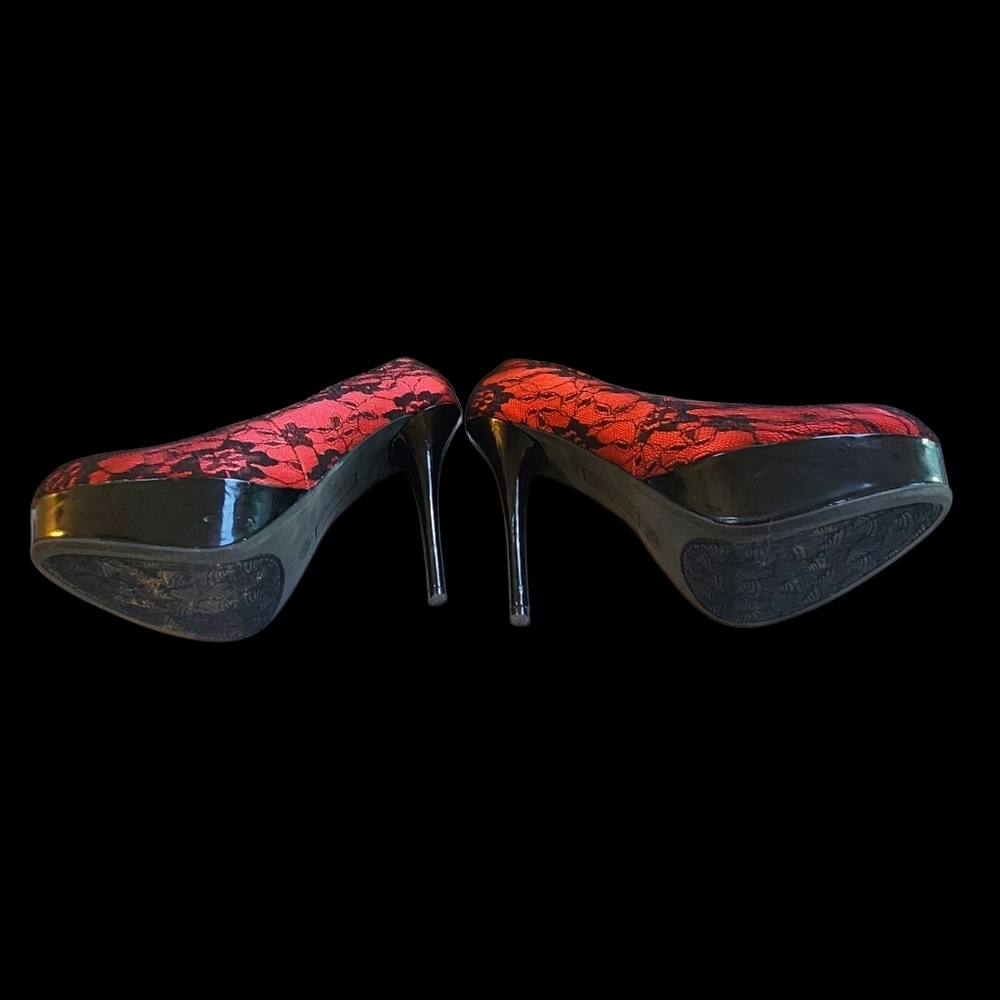 EUC Dollhouse Black and Red Lace Heels - Picture 4 of 6